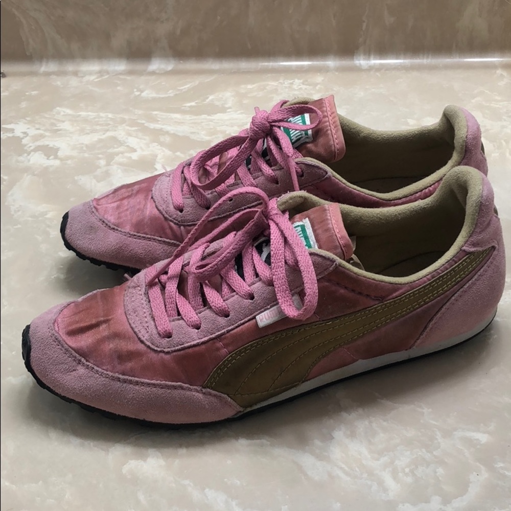 Vintage Pink & Gold Satin Puma Shoes